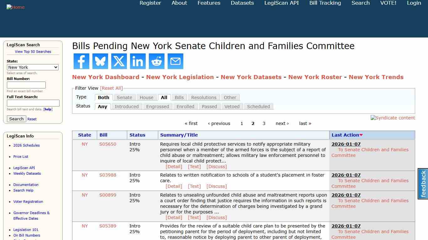 Bills Pending New York Senate Children and Families Committee LegiScan